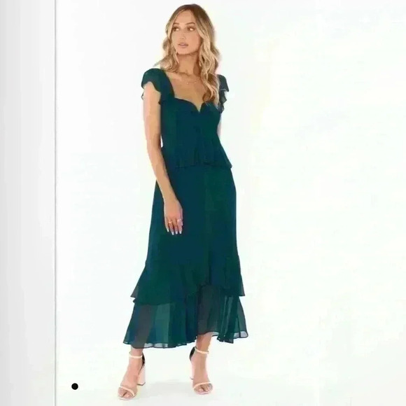 Show me your mumu- NWT Reese Ruffle Midi Dress Sz XS - Picture 2 of 12